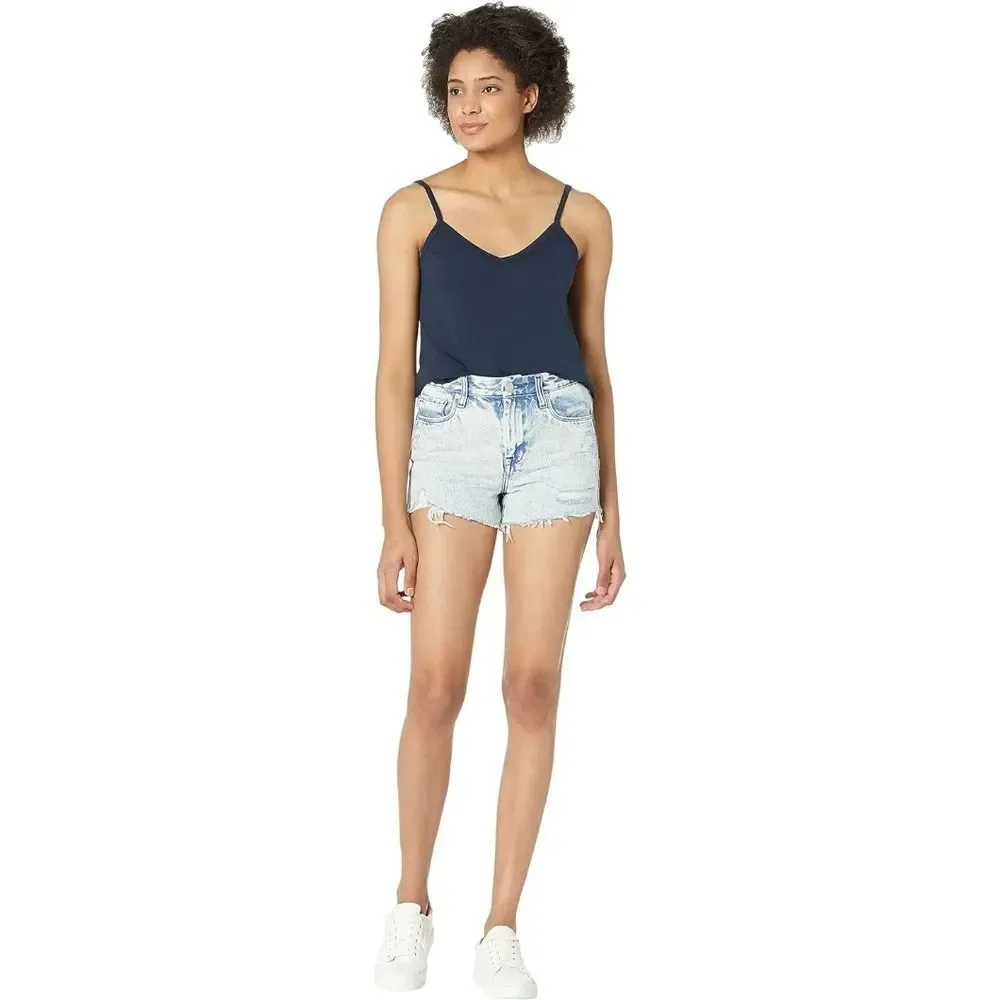 High Rise Denim Shorts Light Acid Wash Raw Frayed Hem Cutoff Distressed NWT 28